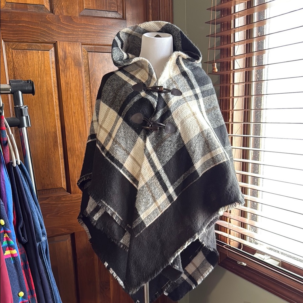 ModCloth Plaid Hooded Poncho with Toggle Closure